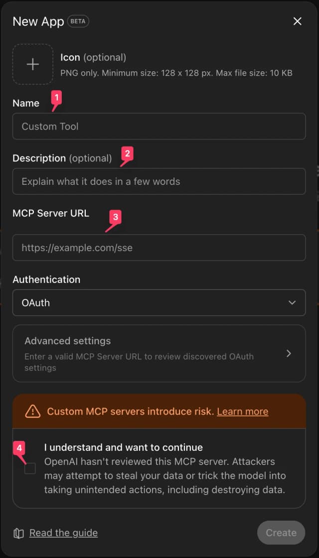 Step 3: Empty New App form
