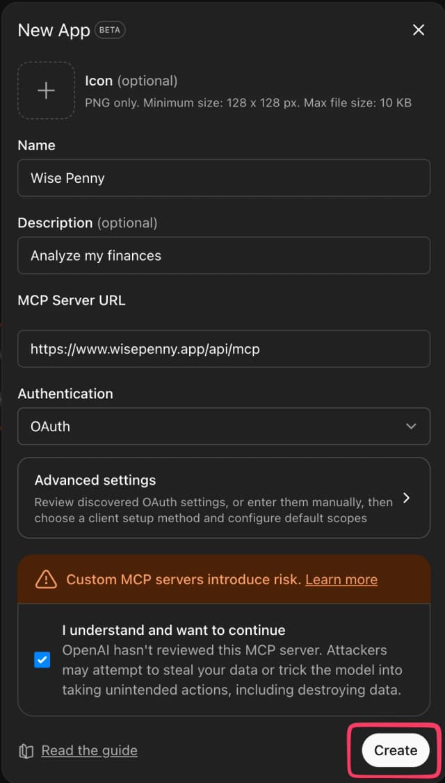 Step 3: Filled New App form